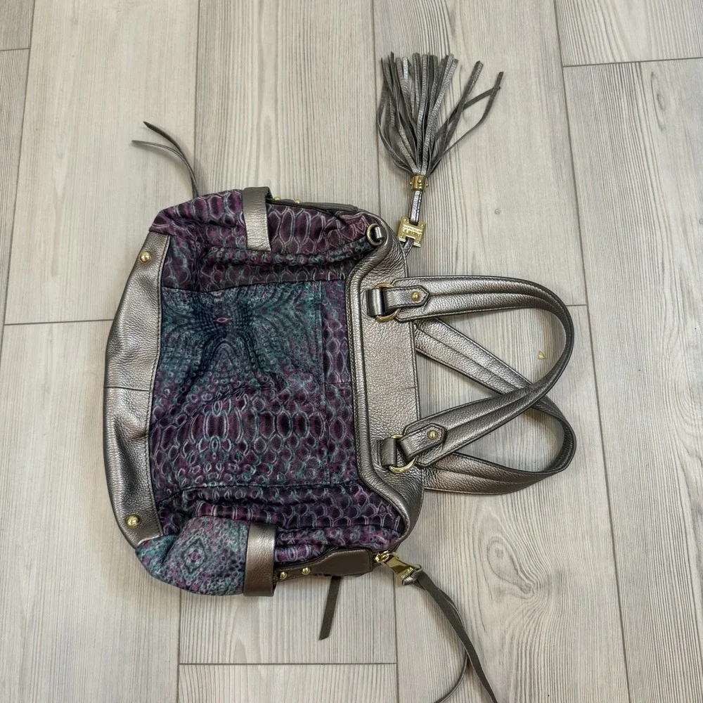 Aimee Kestenberg Animal Print Purple Blue Shoulder Hobo Bag Purse‎ Tassel Silver